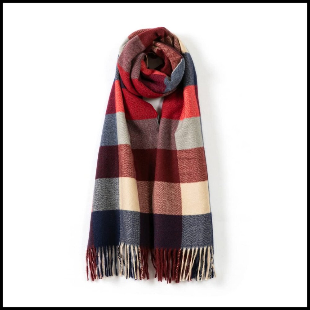 Soft Wool Scarf Classic Plaid Pattern Winter Shaw… - image 1